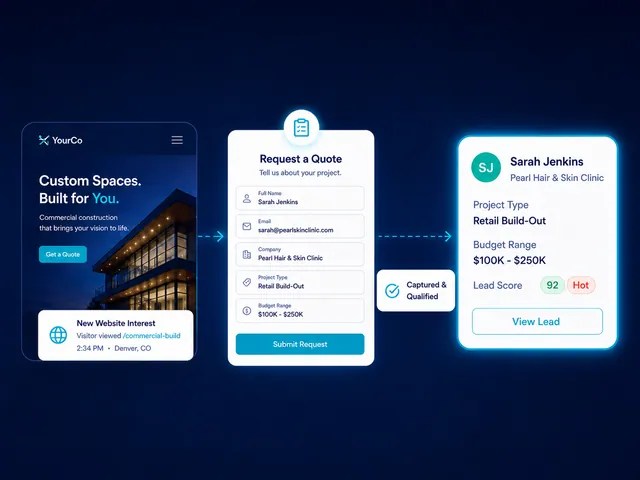 Meet Signexa Lead Generator showing a website visitor, quote form, qualification, and CRM lead.