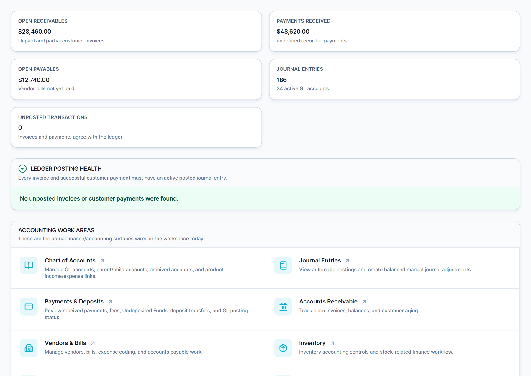 Meet SIGNEXA: Accounting workspace with receivables, payables, and ledger controls