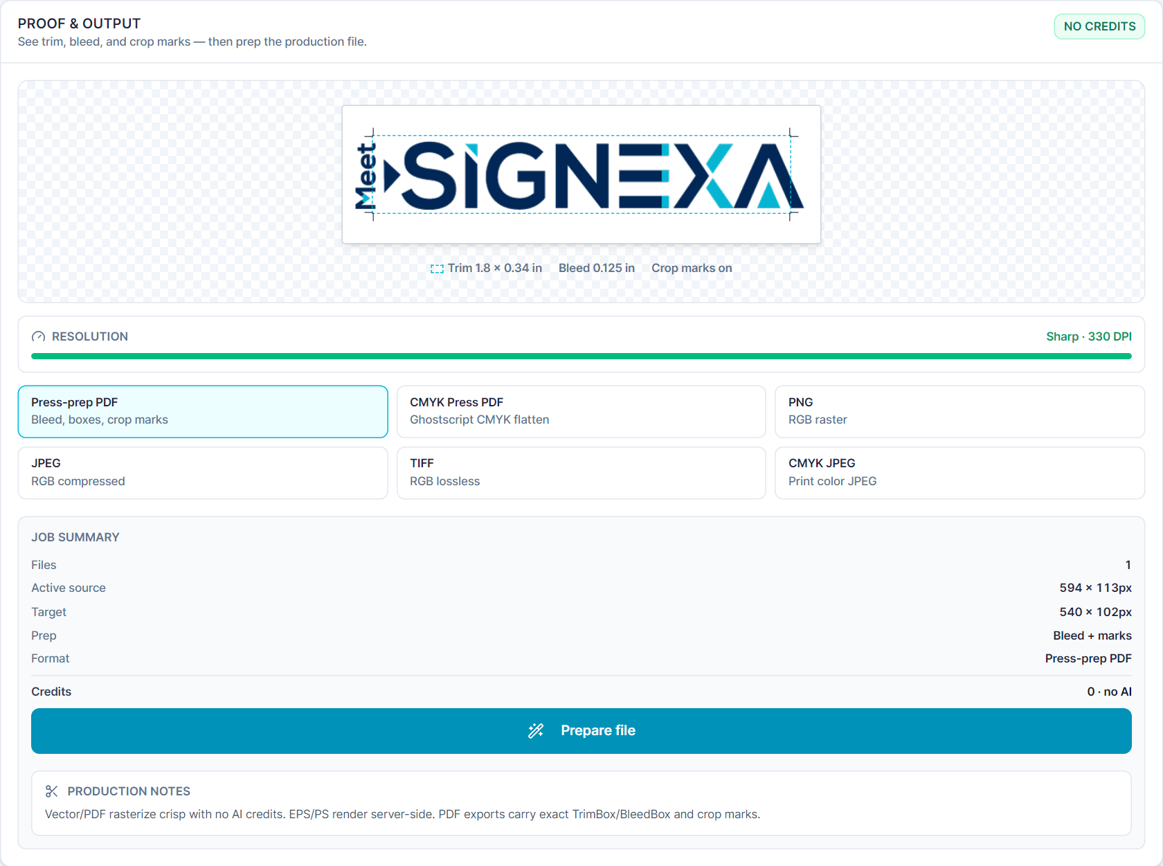 Meet SIGNEXA Artwork Prep with trim, bleed, resolution checks, and output settings