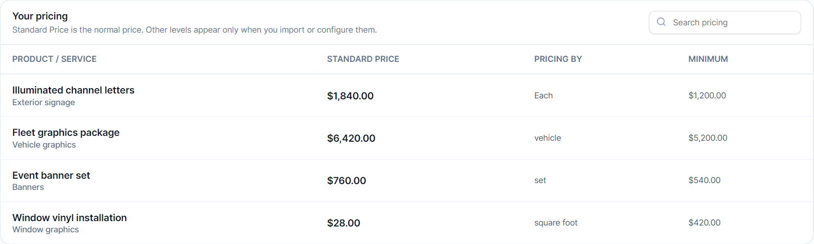 Meet SIGNEXA: Published products and pricing in the shop Rate Book