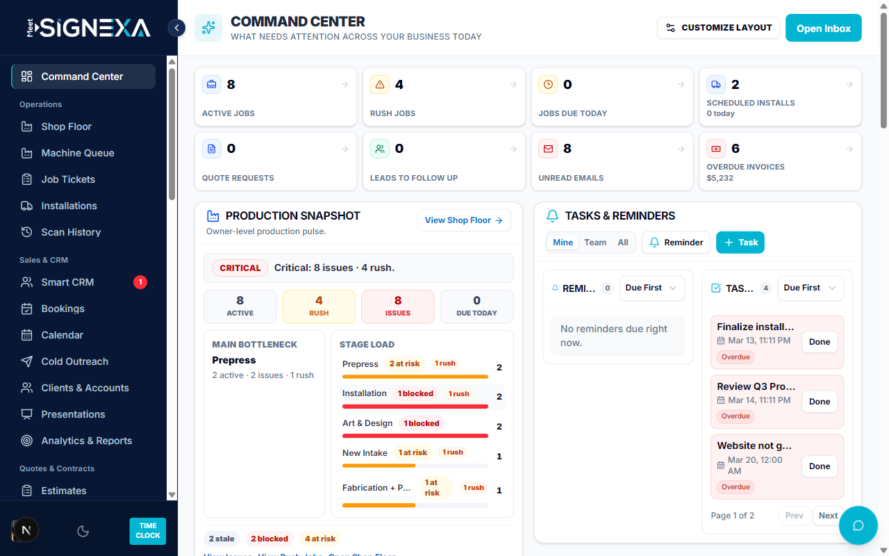 Command Center Dashboard — Meet SIGNEXA platform interface