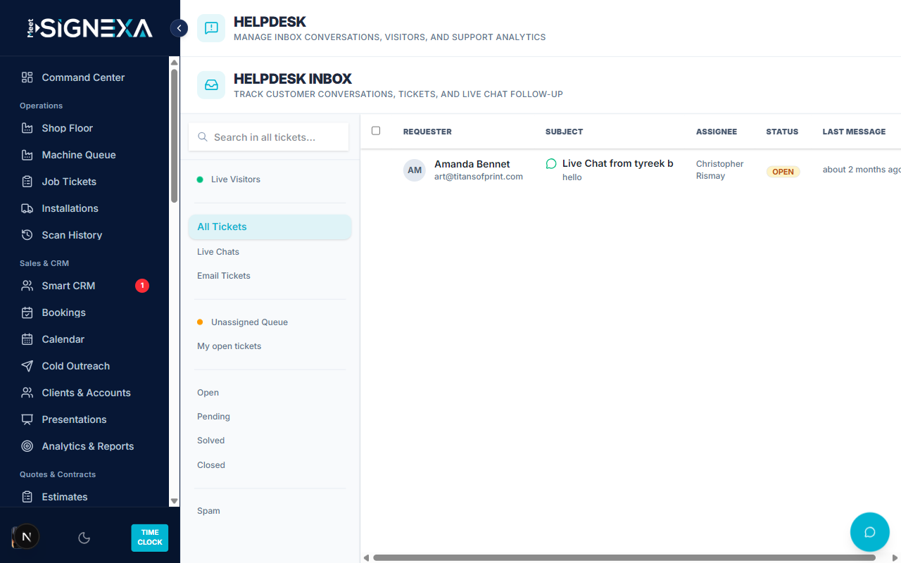 Global Inbox & AI Follow-Up for Sign & Print Shops — Meet SIGNEXA platform interface